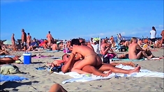 Voyeur girl naked on public beach