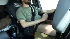 Str8 French trucker jerks his cock while driving