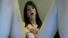 Redhead teen DP dildos til orgasm on webcam