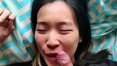 Cute Asian Girlfriend Gives Blowjob For Huge Facial Cumshot
