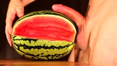 water melon cum - fucking a melon and cumming